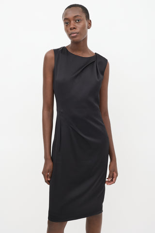 Jil Sander Black Satin Gathered Shift Dress