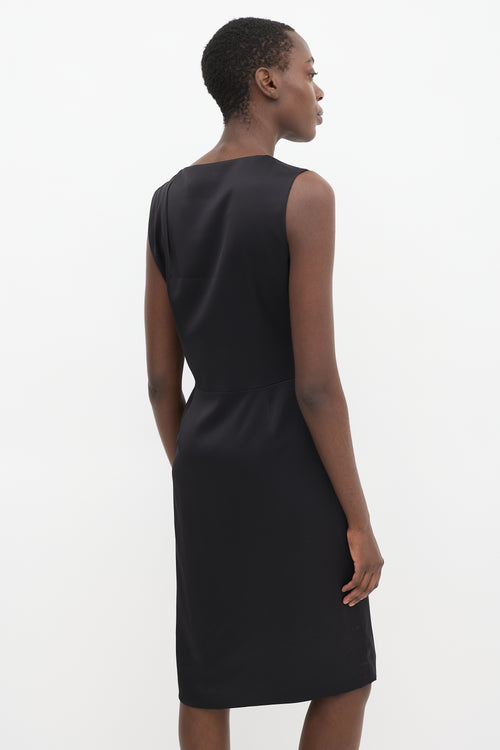 Jil Sander Black Satin Gathered Shift Dress