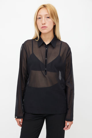 Jil Sander Black Sheer Half Button Shirt