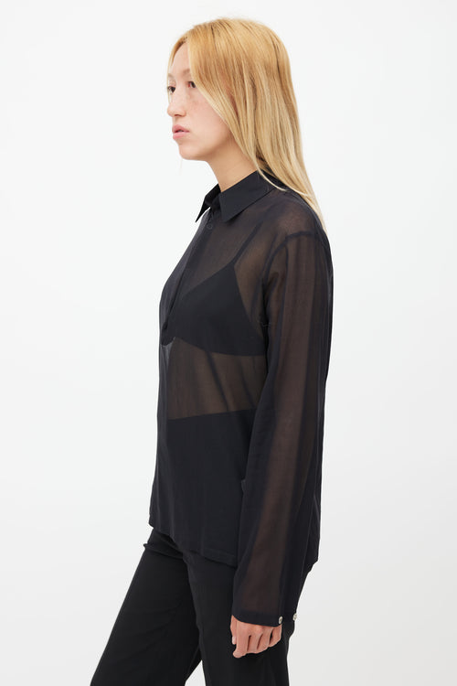 Jil Sander Black Sheer Half Button Shirt