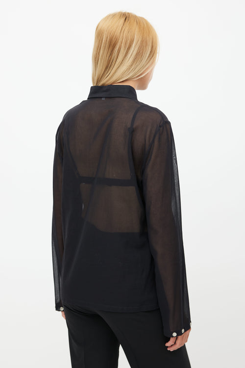 Jil Sander Black Sheer Half Button Shirt