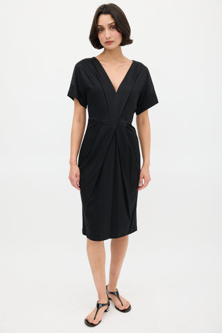 Jil Sander Black V-Neck Midi Sheath Dress