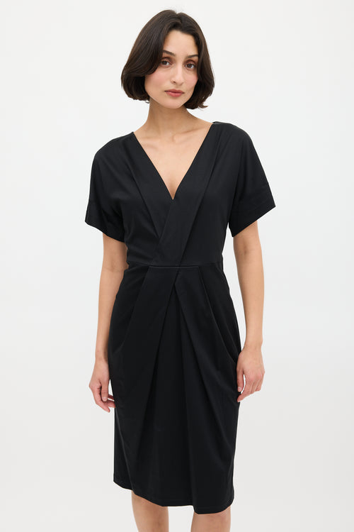 Jil Sander Black V-Neck Midi Sheath Dress