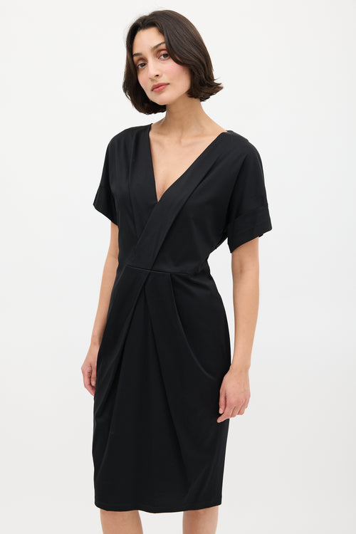 Jil Sander Black V-Neck Midi Sheath Dress