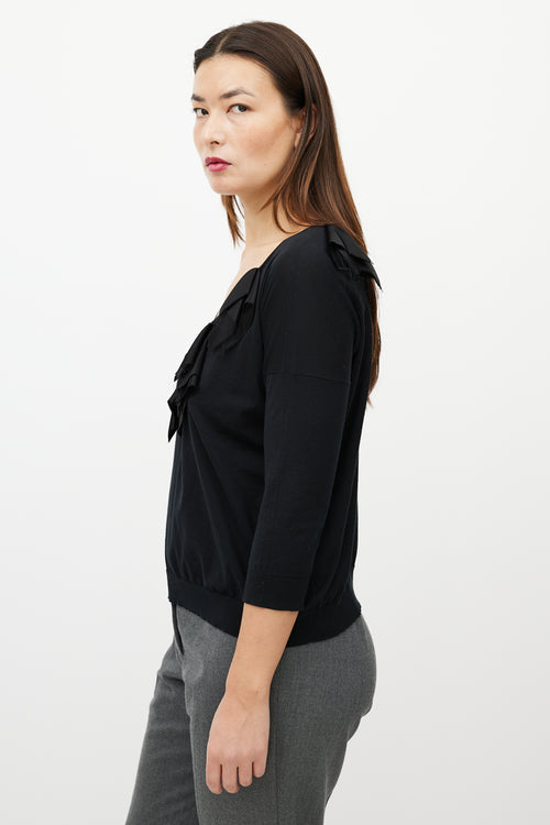 Jil Sander Black Ruffle V-Neck Sweater