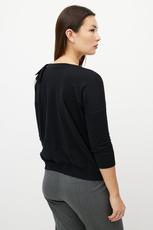 Jil Sander Black Ruffle V-Neck Sweater