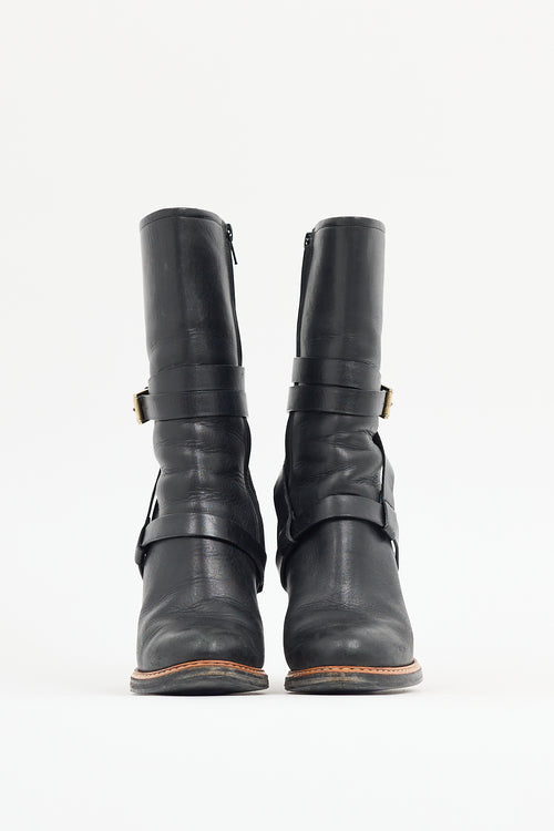 Jil Sander Black Leather Knee High Harness Boot