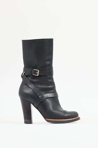 Jil Sander Black Leather Knee High Harness Boot