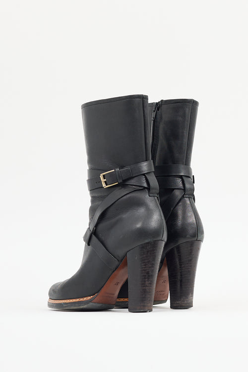 Jil Sander Black Leather Knee High Harness Boot