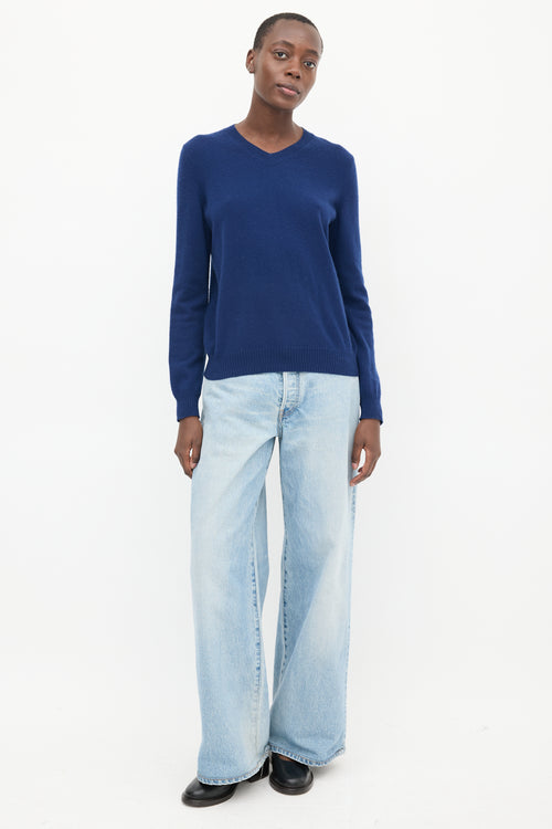 Jil Sander Blue Knit V-Neck Sweater