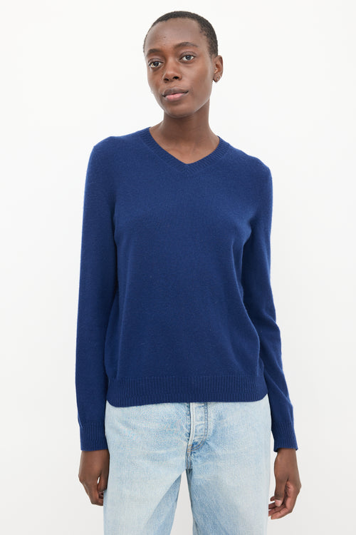 Jil Sander Blue Knit V-Neck Sweater