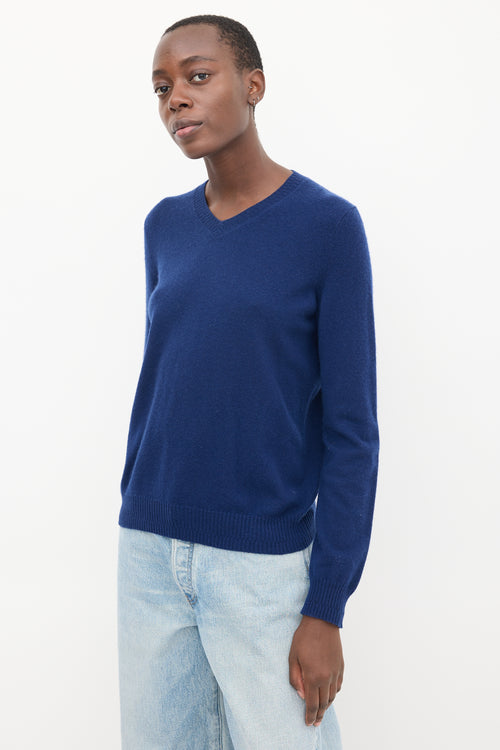 Jil Sander Blue Knit V-Neck Sweater