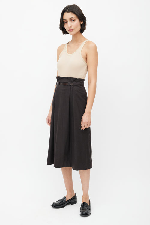 Jil Sander Brown Belted Wool Skirt