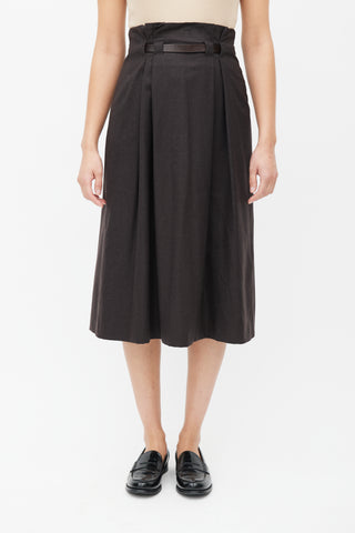 Jil Sander Brown Belted Wool Skirt