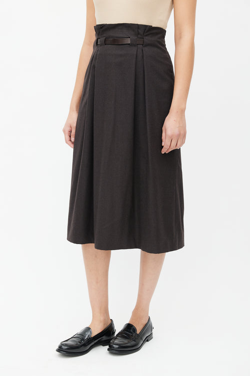 Jil Sander Brown Belted Wool Skirt