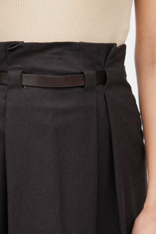 Jil Sander Brown Belted Wool Skirt