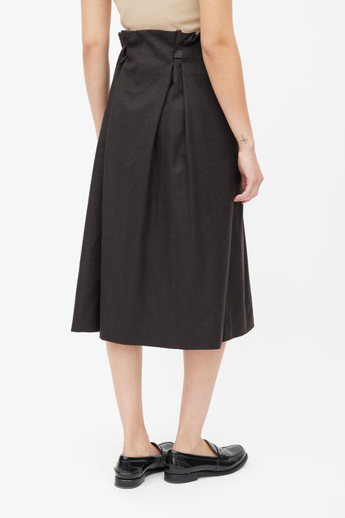 Jil Sander Brown Belted Wool Skirt