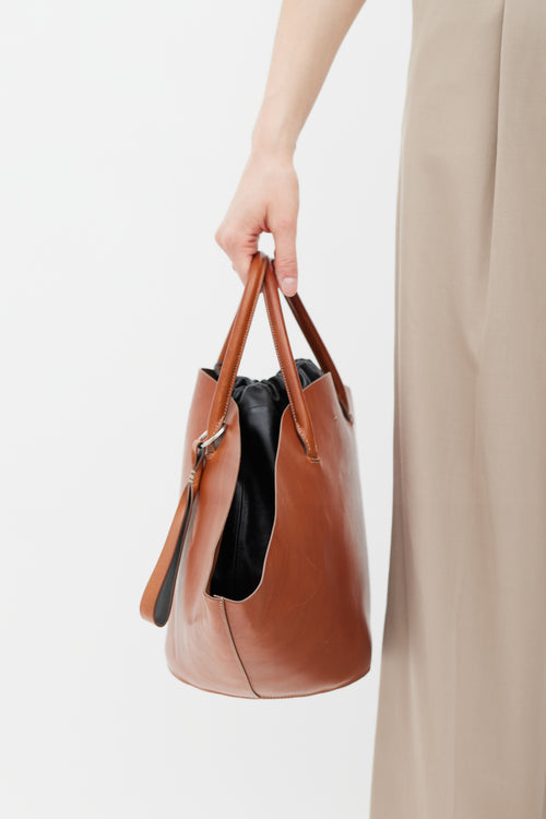 Jil Sander Brown 
Black Sombrero Tote Bag