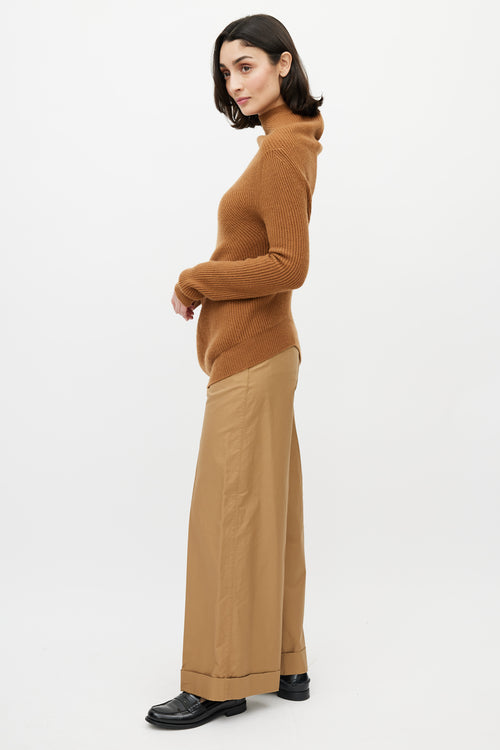 Jil Sander Brown Cashmere Turtleneck Sweater