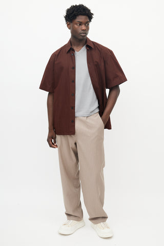 Jil Sander Brown Cotton Eyelet Button Up