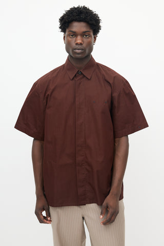 Jil Sander Brown Cotton Eyelet Button Up