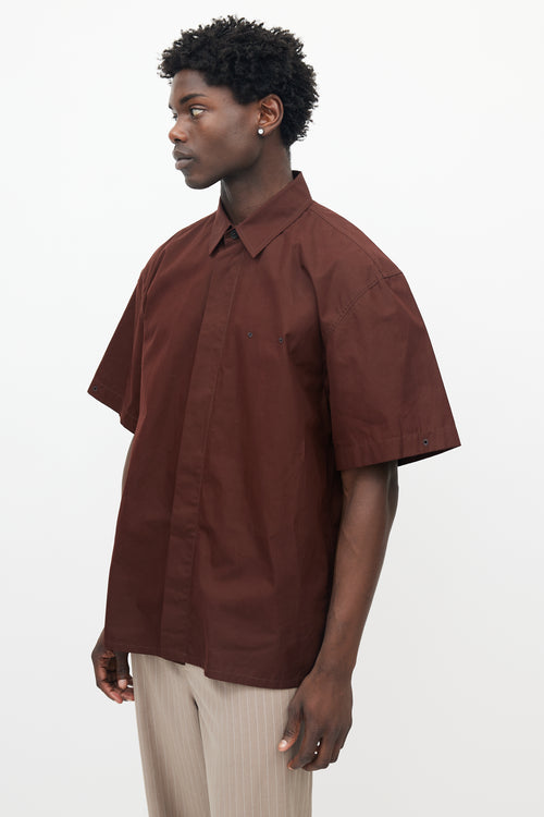 Jil Sander Brown Cotton Eyelet Button Up