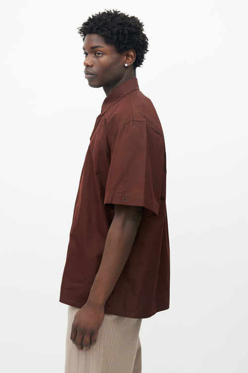 Jil Sander Brown Cotton Eyelet Button Up