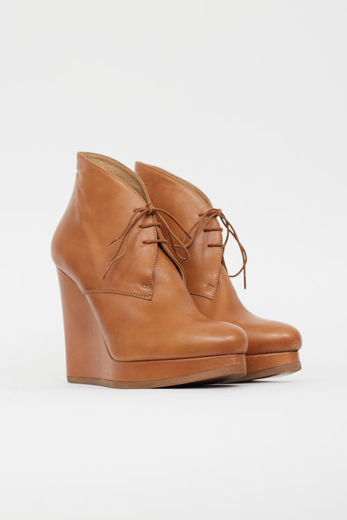 Jil Sander Brown Leather Lace Up Wedge Boot