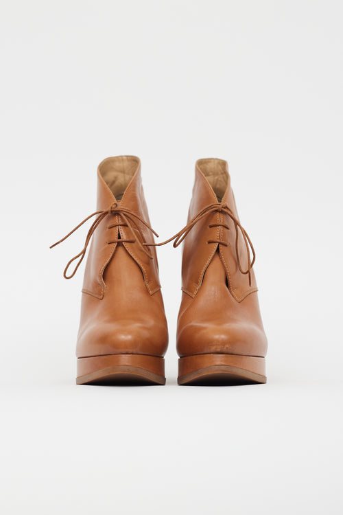 Jil Sander Brown Leather Lace Up Wedge Boot