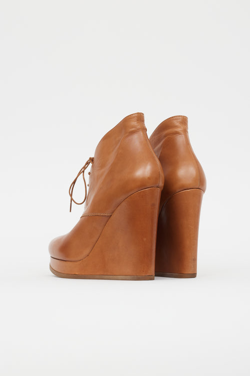 Jil Sander Brown Leather Lace Up Wedge Boot