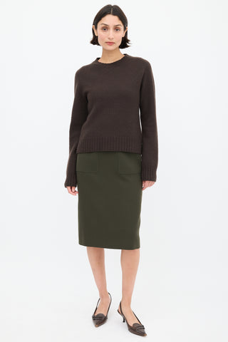 Jil Sander Brown Wool Ribbed Trim Sweater