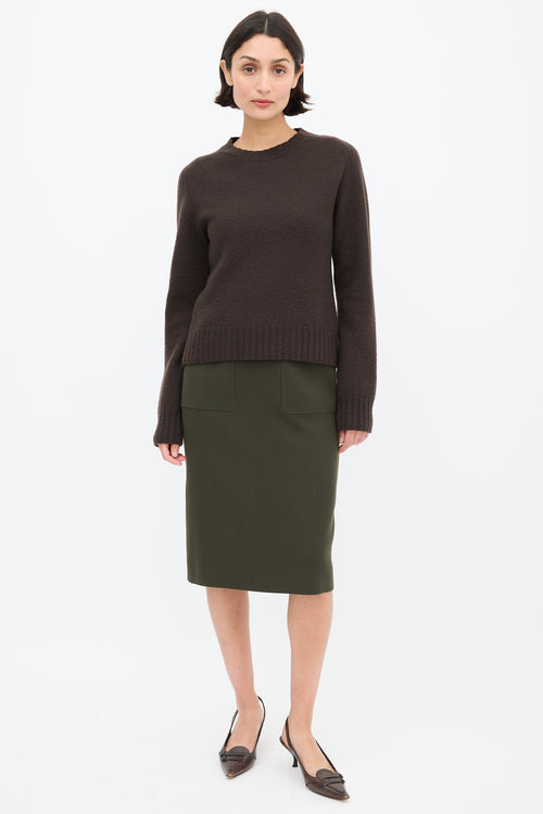 Jil Sander Brown Wool Ribbed Trim Sweater