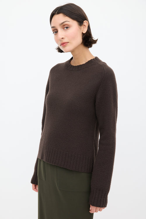 Jil Sander Brown Wool Ribbed Trim Sweater