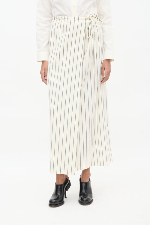 Jil Sander Cream 
Black Striped Midi Skirt