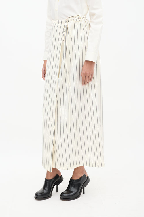 Jil Sander Cream 
Black Striped Midi Skirt