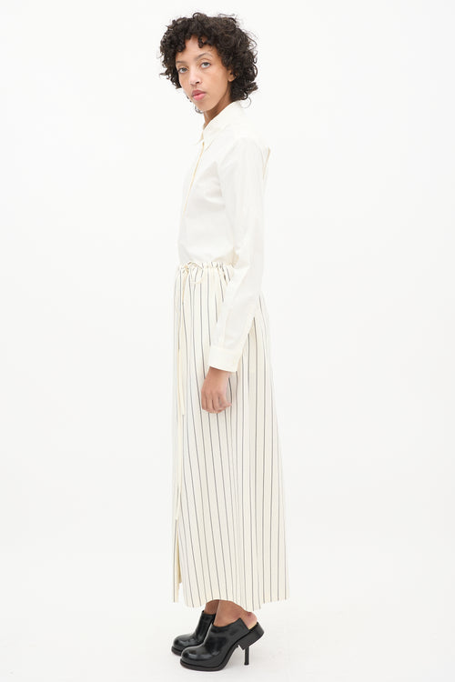 Jil Sander Cream 
Black Striped Midi Skirt