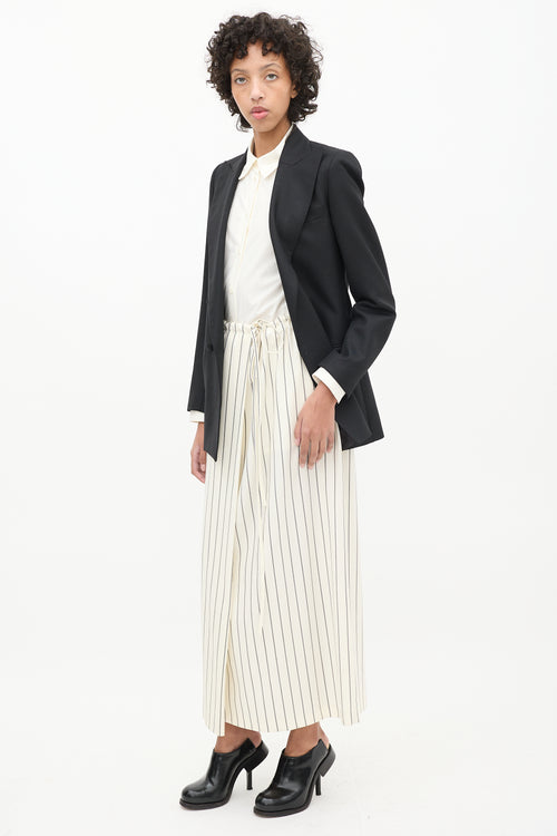 Jil Sander Cream 
Black Striped Midi Skirt