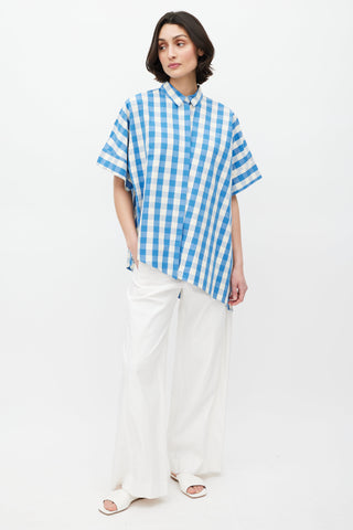 Jil Sander Cream 
Blue Asymmetrical Gingham Shirt