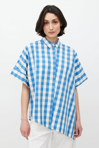 Jil Sander Cream 
Blue Asymmetrical Gingham Shirt