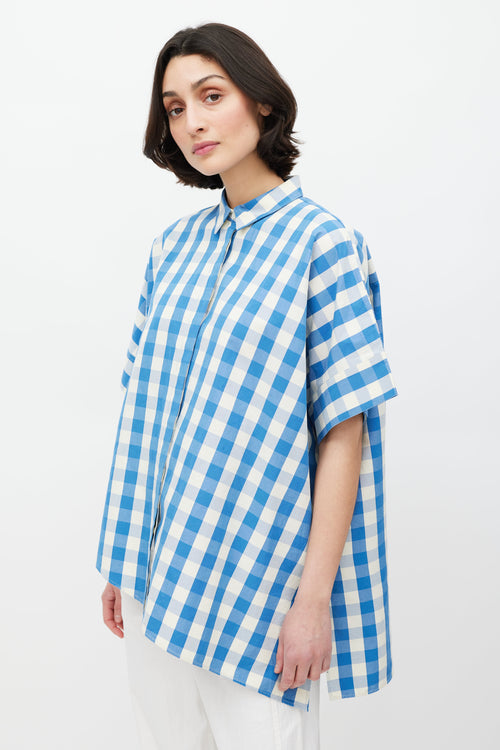 Jil Sander Cream 
Blue Asymmetrical Gingham Shirt