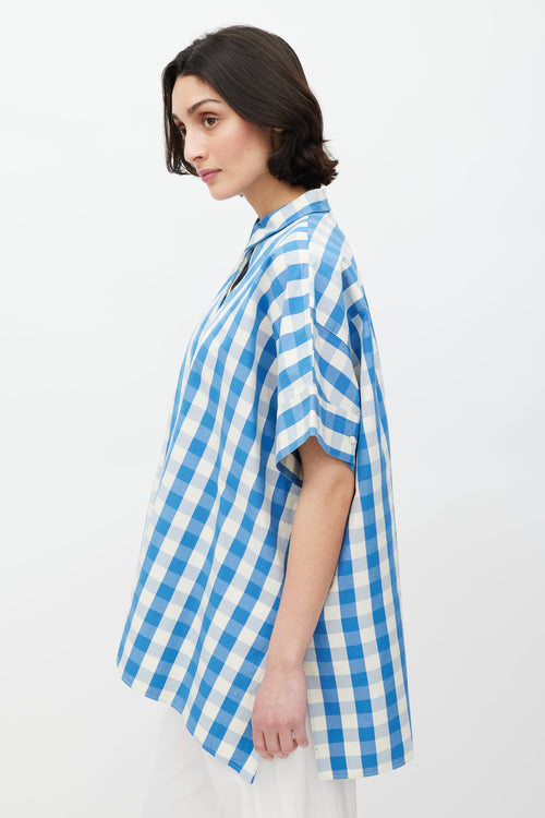 Jil Sander Cream 
Blue Asymmetrical Gingham Shirt