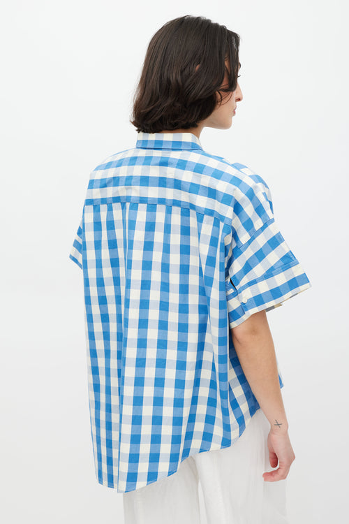 Jil Sander Cream 
Blue Asymmetrical Gingham Shirt