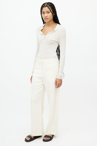 Jil Sander Cream Wide Leg Pleated Trouser