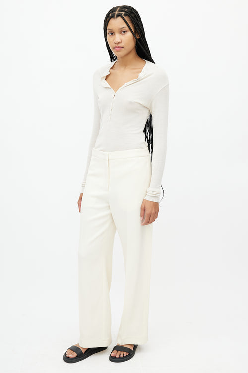 Jil Sander Cream Wide Leg Pleated Trouser