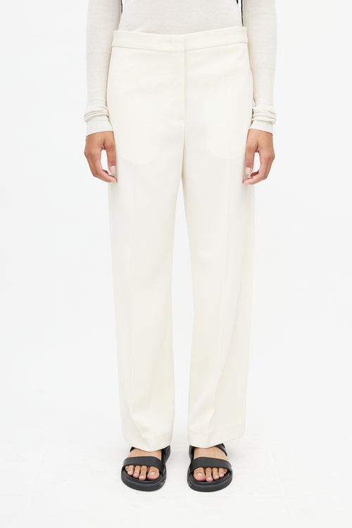 Jil Sander Cream Wide Leg Pleated Trouser