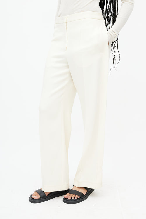 Jil Sander Cream Wide Leg Pleated Trouser