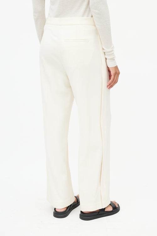 Jil Sander Cream Wide Leg Pleated Trouser