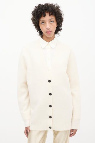 Jil Sander Cream Wool Knit  Cardigan