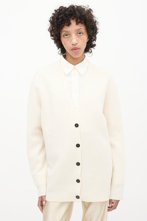 Jil Sander Cream Wool Knit  Cardigan