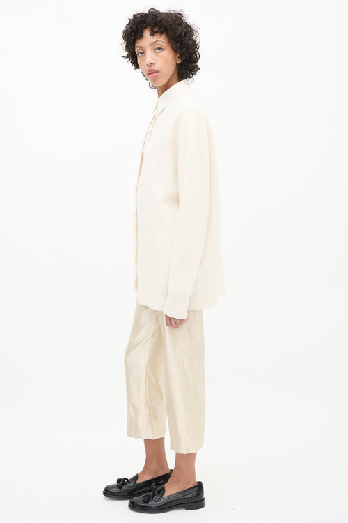 Jil Sander Cream Wool Knit  Cardigan